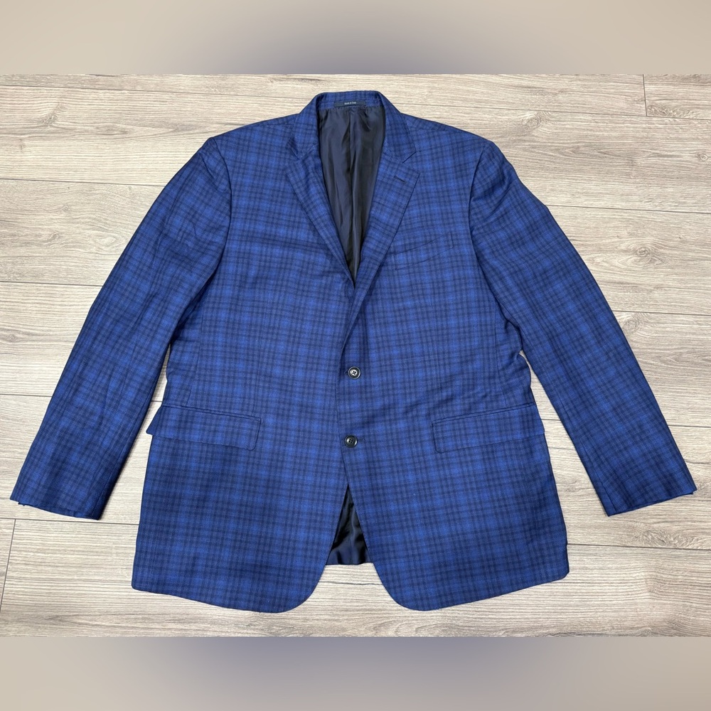 Ermenegildo Zegna mens 52R blue plaid Achillfarm Milano wool silk sport coat